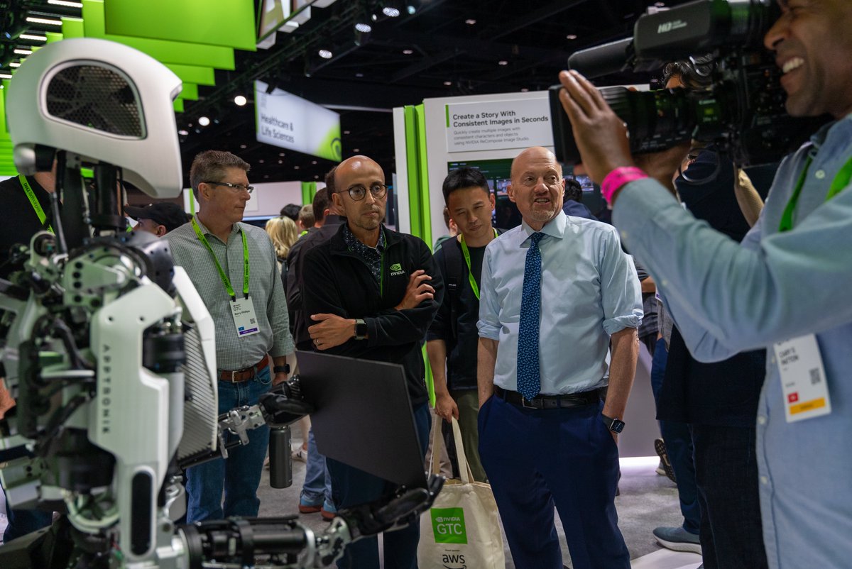 What’s the latest word on TheStreet about humanoid robots? Host of @madmoneyoncnbc @jimcramer and NVIDIA VP & GM of Robotics & Edge Computing Deepu Talla stop by to discuss and see Apollo during #GTC24!