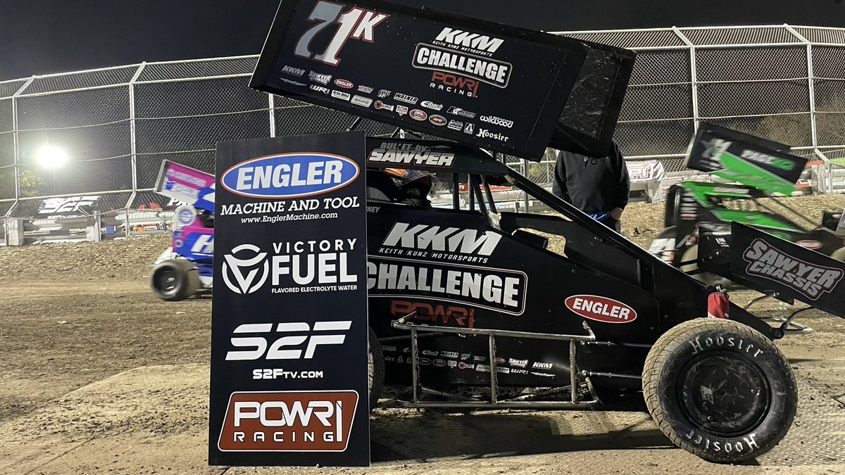 Tate Gurney(#71K) takes the <a href="/Drink_Victory/">Victory Fuel</a> Heat Race Two win in the <a href="/K1RaceGear/">K1RaceGear</a> Preliminary Night One <a href="/KKM_67/">Keith Kunz Motorsports</a> Challenge presented by Start2Finish TV at <a href="/PlazaParkRace/">Plaza Park Raceway</a> powered by Keller Auto Center with the <a href="/POWRi_Racing/">POWRi Racing</a> Restrictor League presented by <a href="/EnglerMachine/">Engler Machine</a>