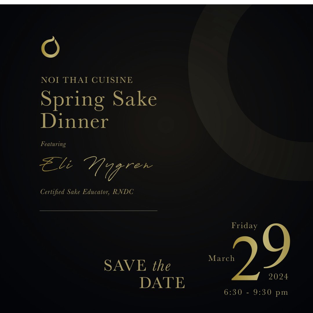 RoyalHawaiianCenter (@royalhwnctr) on Twitter photo Join @noithaicuisine_hawaii for their ✨Spring Sake Dinner✨, featuring Eli Nygren, a certified Sake Educator from RNDC. 🍶
Friday, March 29, 2024
Sake Pairings $150 per person
From 6:30-9:30 PM
Seating is limited, reserve today!
808.664.4039 or
gm.hawaii@noithaicuisine.com Join @noithaicuisine_hawaii for their ✨Spring Sake Dinner✨, featuring Eli Nygren, a certified Sake Educator from RNDC. 🍶
Friday, March 29, 2024
Sake Pairings $150 per person
From 6:30-9:30 PM
Seating is limited, reserve today!
808.664.4039 or
gm.hawaii@noithaicuisine.com