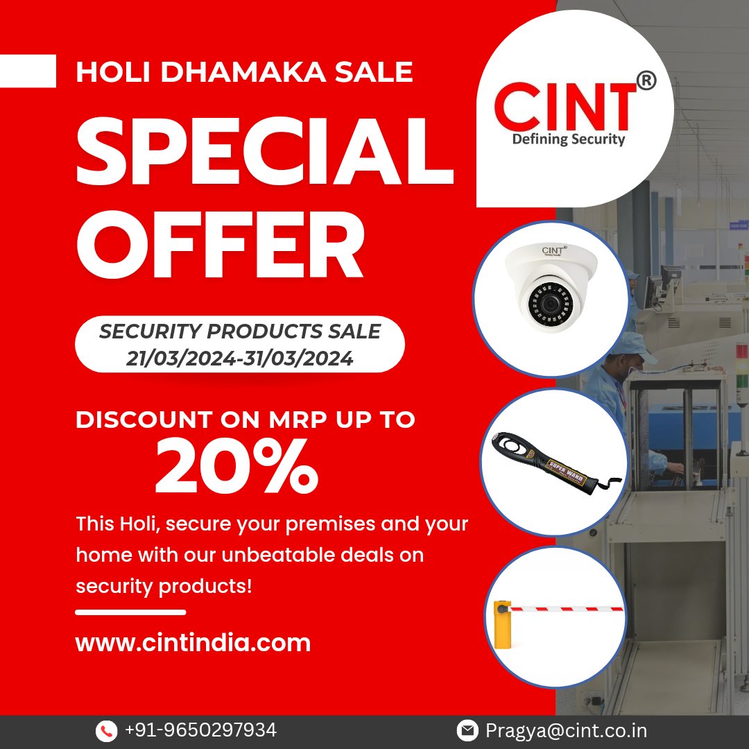 A huge shoutout!! This Holi, secure your premises and your home with our unbeatable deals on security products! Grab the offer before it expires

#ordernow  #promotionalitems #securitycamers #holisale