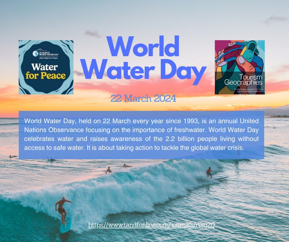 In anticipation of 2024 World Water Day, Tourism Geographies showcases published research that foregrounds water and it's assemblages, in its myriad forms, emphasising how vital water security and water justice are to the wider sustainable tourism agenda. @tandfsport @tandfonline