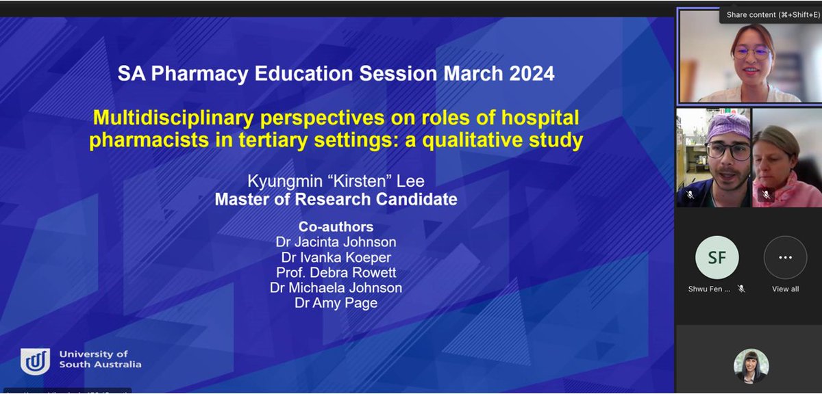 Great #SAPharmacy Research Seminar today looking at  1) health professionals perceptions of the role of hospital pharmacists and 2) health disinformation via generative AI
Check out Kirsten &amp; Brad's work via the links below:
jamanetwork.com/journals/jamai… 
academic.oup.com/intqhc/article…