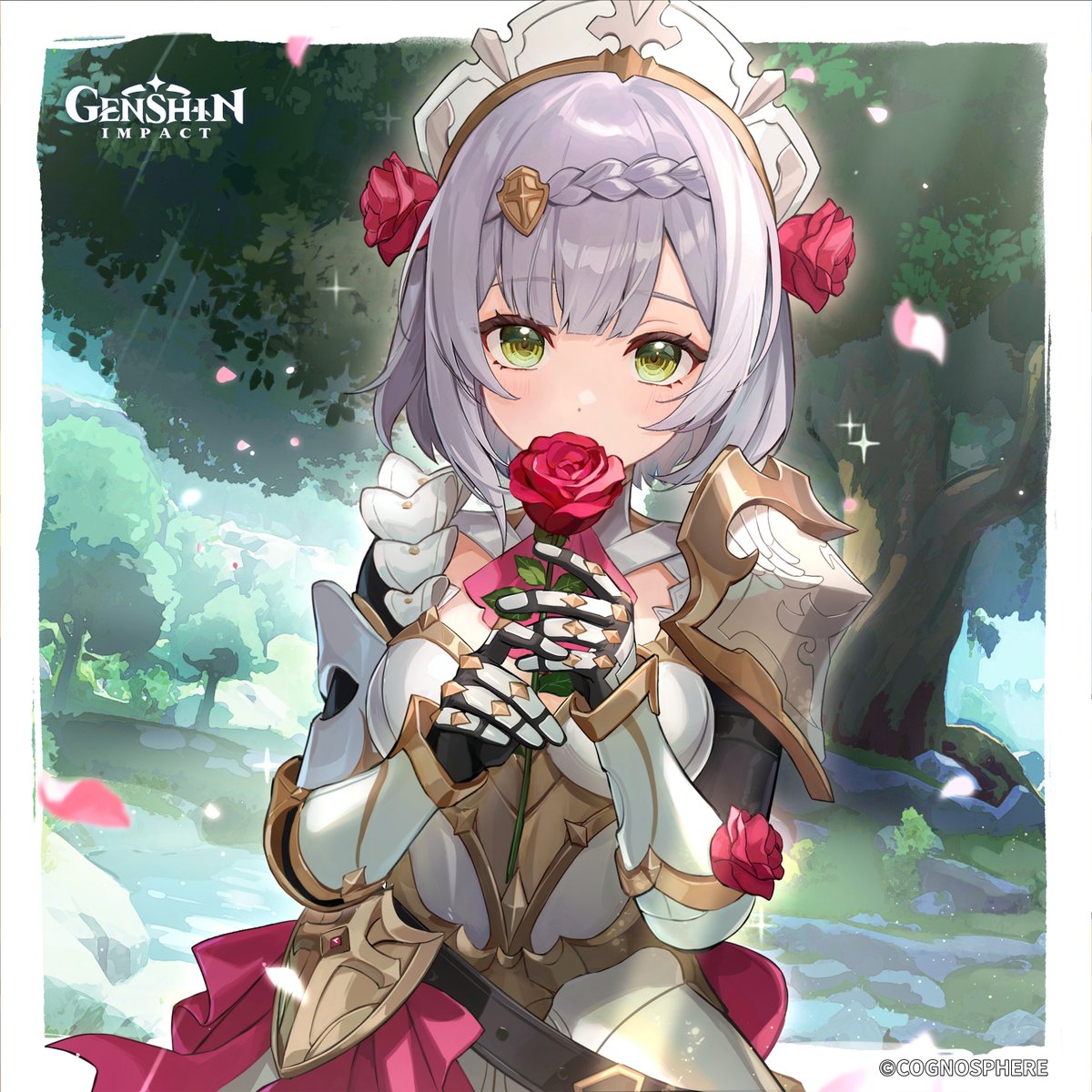 Happy Birthday, #Noelle! #GenshinImpact Thank you for the lovely flowers! Is there anything I can do for you in return? I've recently been learning how to make lots of different Fontainian snacks, just to give the Knights a chance to try out something different. But if you'd