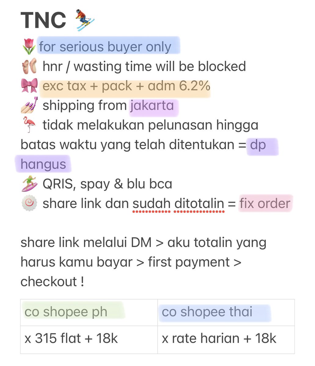 haloo yang mau persod co shopee thailand atau philippines boleh diaku ya untuk TNC bisa dibaca dulu before DM atau mau co only dan pake alamat sendiri juga boleh!