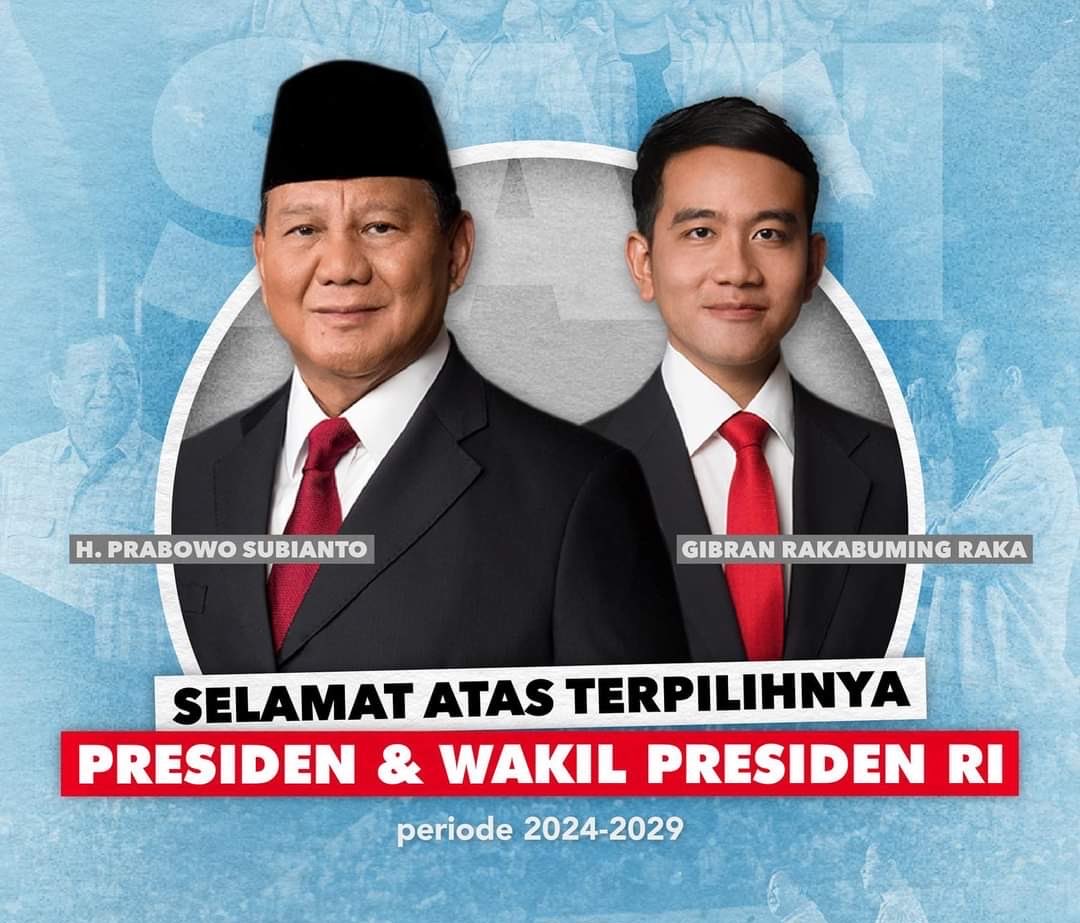 Selamat dan Sukses untuk Pak <a href="/prabowo/">Prabowo Subianto</a> dan Mas <a href="/gibran_tweet/">Gibran Rakabuming</a> menjadi Presiden dan Wakil Presiden Indonesia yang Baru, Periode 2024 - 2029, Semoga Indonesia semakin Maju dan Sejahtera 🙏