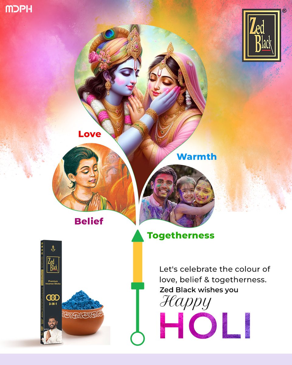 Let the colors of Holi paint a happy canvas of fragrant memories.

#HappyHoli #Holi2024 #ColorfulCelebration #FestivalOfColors #JoyfulMoments #Zedblack #MDPH #IncenseSticks #MSDhoni #PrarthnaHogiSweekar