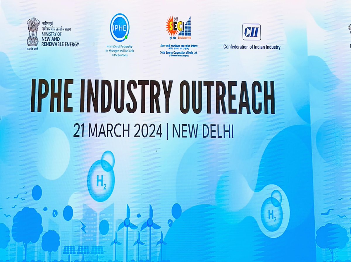 India is spearheading the global drive towards a sustainable hydrogen economy. Today, @The_IPHE Industry Outreach event commences at Sushma Swaraj Bhawan, New Delhi. 

@SECI_Ltd 
@FollowCII 

#IPHE #HydrogenEconomy #MNREIndia