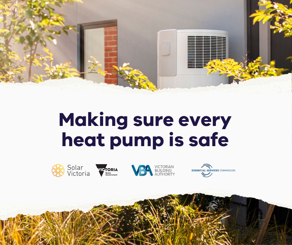 ⚠️Safety first! We are working with @EssentialVic, @VicBuilding, @EnergySafeVic and @WorkSafe_Vic to make sure that every heat pump hot water system is installed correctly and safely under the Solar Homes Program. 👉Read our announcement here: go.vic.gov.au/4ak0OY8