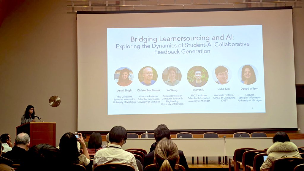 Yesterday I presented my work on student-AI collaborative feedback generation at @lakconference, also a best short paper award nominee!
This work presents an AI augmented design for peer feedback/learnersourcing, encouraging students to think critically about LLM responses #LAK24