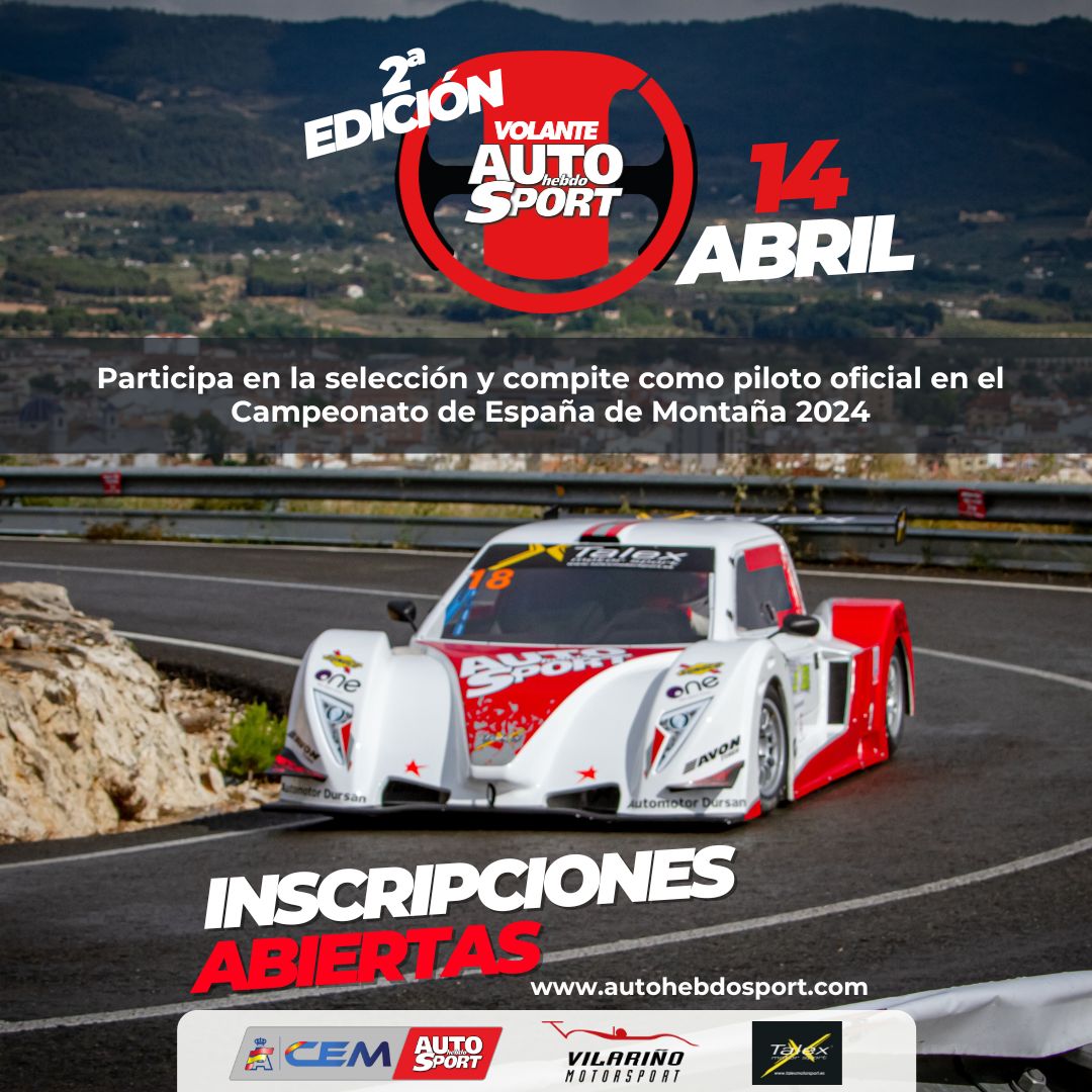 ¡Llega la 2da edición del Volante AUTOhebdo Sport de Montaña! 🏔️

Inscríbete en la selección, y no pierdas la oportunidad de pilotar un Talex CM Promoción en el @cem_rfeda 🏎️

📲 INSCRIPCIONES ABIERTAS 👉🏼 hasta el 10 de abril a las 23:59h

+ info: lc.cx/_5Qc1D