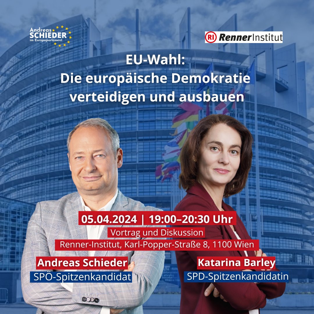 Bei den 🇪🇺EU-Wahlen am 9. Juni geht es um eine Richtungsentscheidung - Europas Demokratie muss gegen weitere Angriffe von rechts verteidigt werden. ✊🏼Diskutier mit der @SPDEuropa-Spitzenkandidatin @katarinabarley und mir am 5. April im @RennerInstitut . Hier geht's zur Anmeldung…