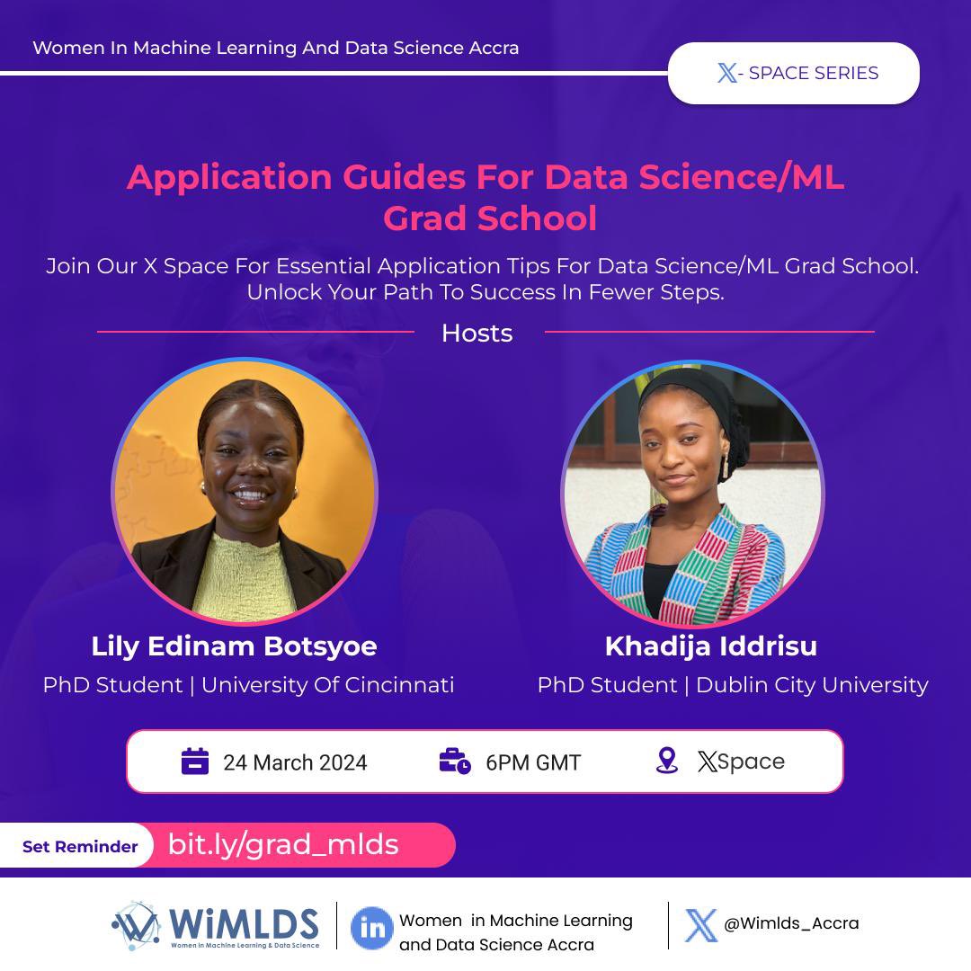 Today, We are thrilled to introduce our moderators, @Edinam233 and @Khadija_2_0. Both are experts in the fields of Machine Learning and Data Science, bringing a wealth of knowledge and experience to the table. Set reminder via bit.ly/grad_mlds