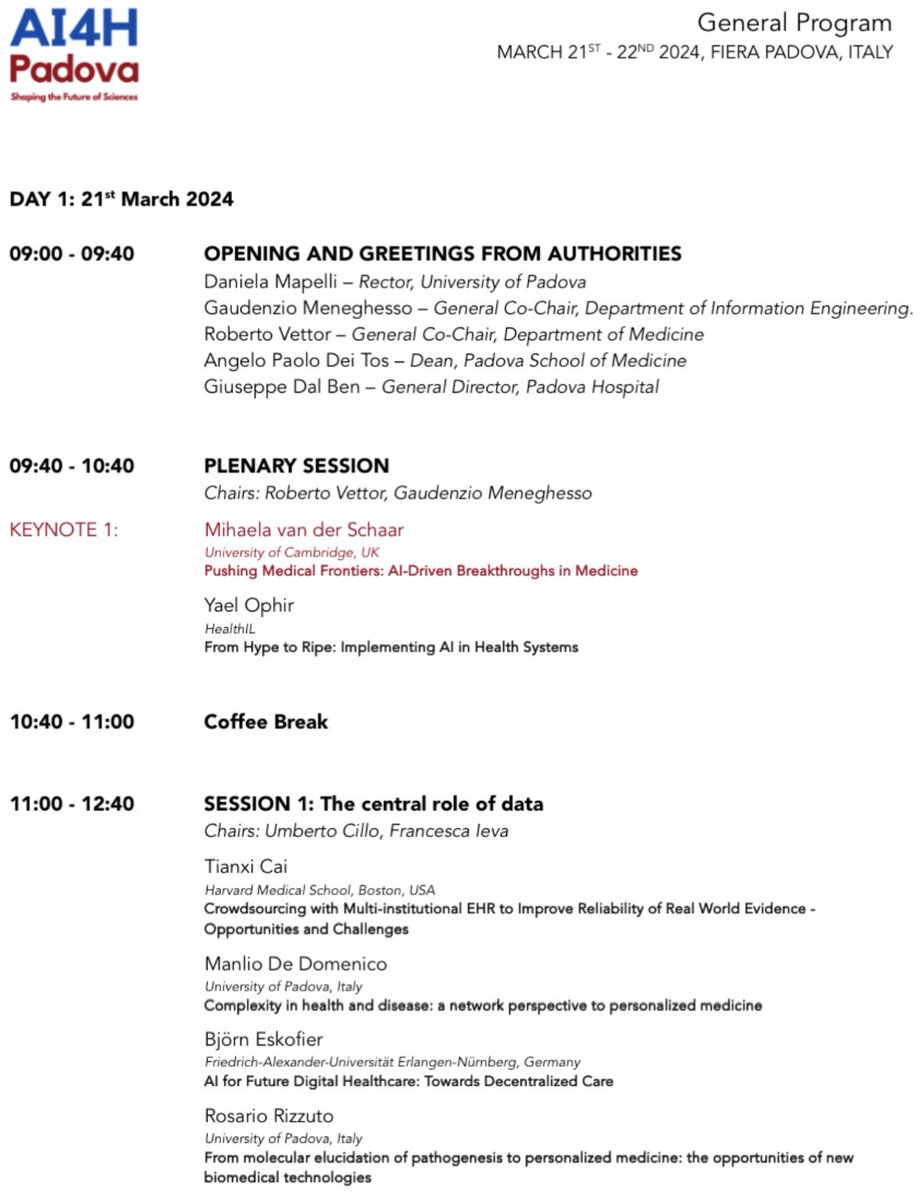 #AI in #Healthcare - discussed today in #Padua! #AI4H Really happy to present on the central role of #data - referencing #EHDS and #TEAM-X, @dAIbetes_EU, and @TefHealth. Currently keynoting: @MihaelaVDS! ai4h.unipd.it @UniFAU @HelmholtzMunich @medicalvalley @EITHealth