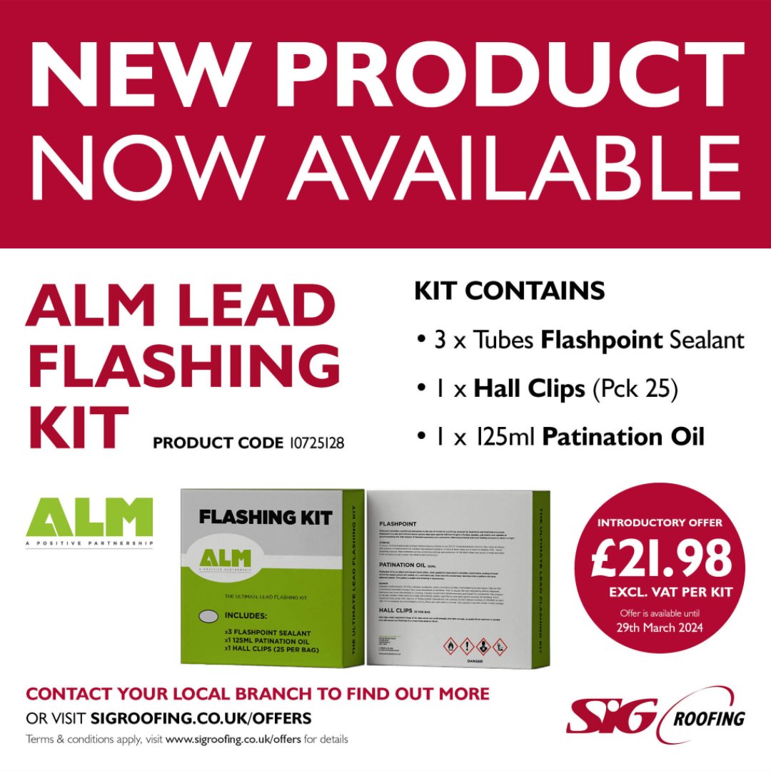 ⬇️ NEW PRODUCT ALERT ⬇️ ALM Lead Flashing Kits are now exclusively available to SIG Roofing customers. Take advantage of this introductory price until 29/03/24. Contact your local branch for more details today >>> bit.ly/3yweAqx