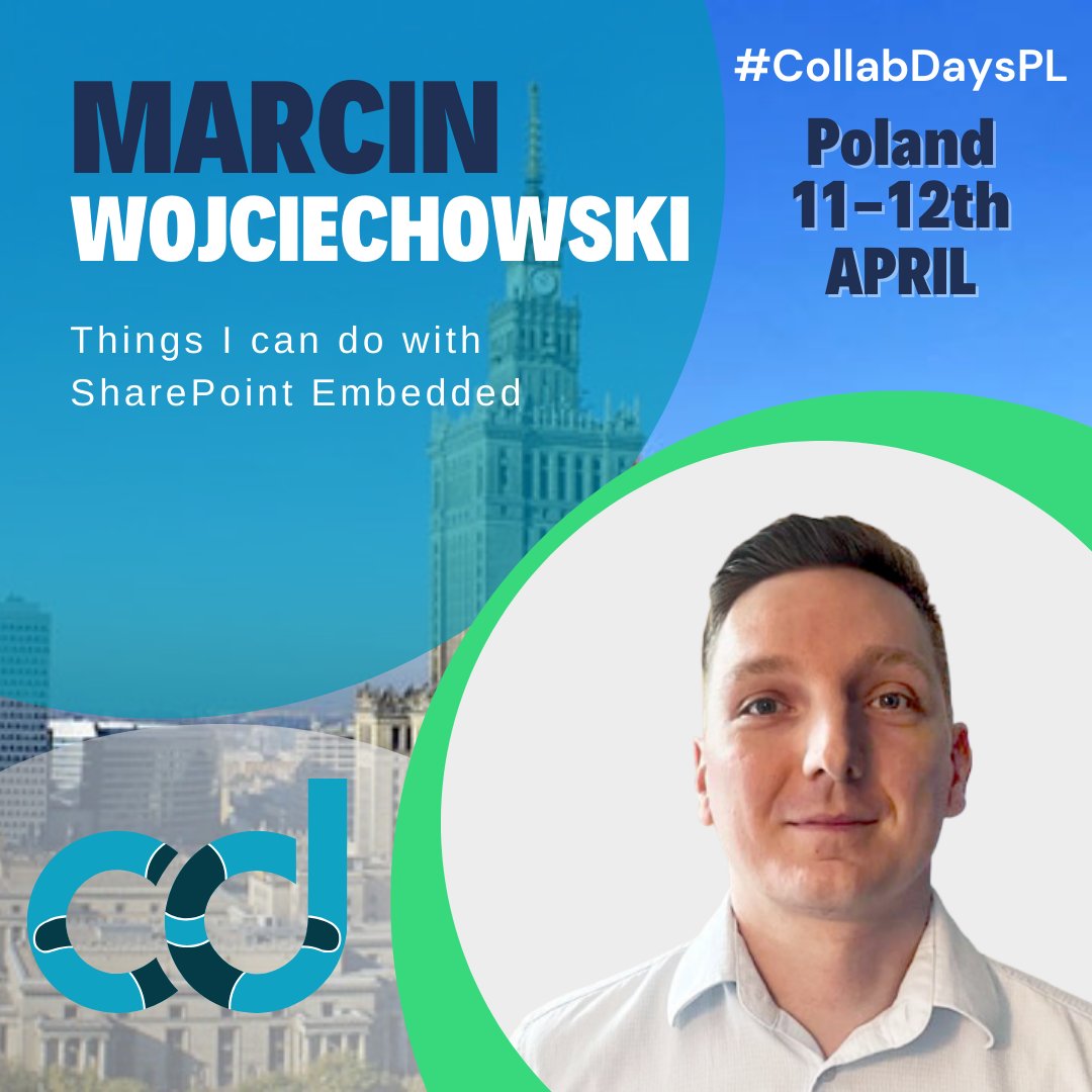 🤔If you want to learn more about SharePoint Embedded join <a href="/mgwojciech/">Marcin Wojciechowski</a> session on <a href="/CollabDaysPL/">CollabDays Poland</a> ❗

The sessions: "Things I can do with SharePoint Embedded"

➡️Register today‼️ lnkd.in/db36FMHt

#CommunityRocks #CollabDaysPL #Microsoft365 #SharePoint