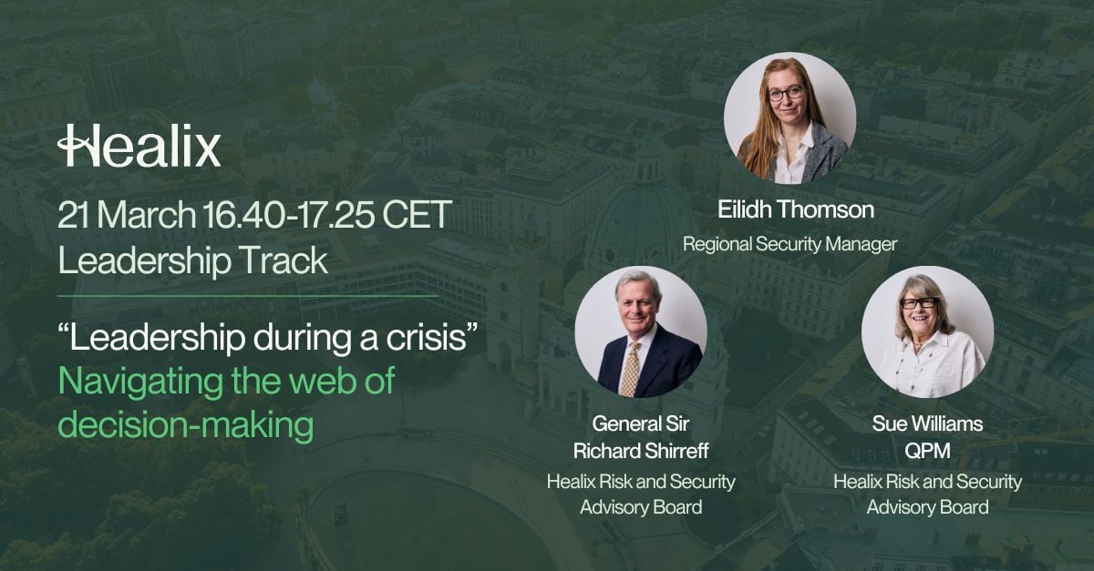 healix_HX's tweet image. If you’re at ASIS Europe today, don’t miss our session on “Leadership During a Crisis: Navigating the Web of Decision-Making” at 16:40 (CET).

Industry leaders from our Risk and Security Advisory Board and our Healix experts, share valuable insights.

#ASISEurope2024 #MyASIS