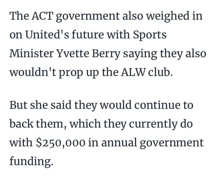 Won’t participate in bidding for the massively successful home WWC that finished 8 months ago, or increase investment in a local team off the back of that. 

Will continue to pay about 2.8m a year for an AFL team to play 3 games in Canberra 🤔
