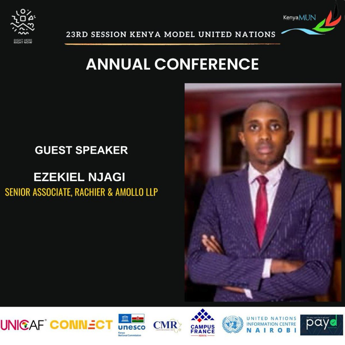 RachierAdvs's tweet photo. Our esteemed Senior Associate, Ezekiel Njagi, had the honor of serving as a guest speaker at the 23rd Session of the Kenya Model United Nations Annual Conference which ends tomorrow, 22nd March 2024. https://t.co/9nyVeLI5qH