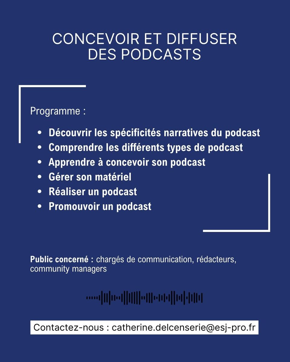#nosformations 🎙 Le podcast vous intéresse ?
📌Rdv 04-05/04 #Lille 
👉#chargecom #redacteur #communitymanager
💡Cette #formation vous apprend à concevoir et diffuser un #podcast 
📩Inscription : catherine.delcenserie@esj-pro.fr
#esjpro #communication #compublique #comdentreprise