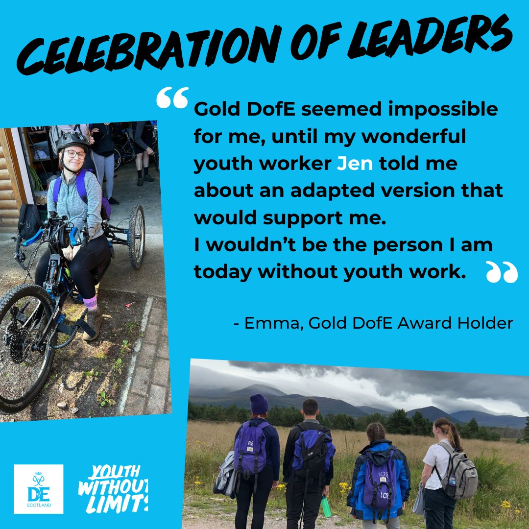 🎉We’re kicking off our Celebration of Leaders week by featuring @NLCYouthwork youth worker @JenLafferty2 . Jen supported @EmmaPrach achieving DofE Gold through an adapted version. Emma credits youth work with making them the person they are today. 💜 #leaderswithoutlimits #DofE