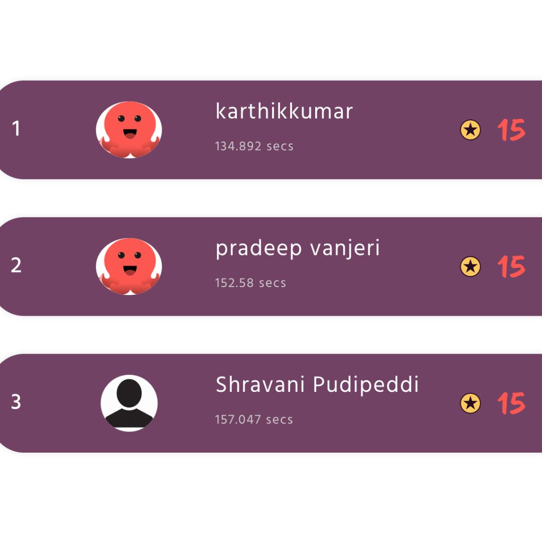 🏆 Congratulations to the outstanding winners of #Quiz 7 'All in One' of the #AI #ML Mastermind Tournament by @CatalystByZoho Here's a shoutout to our top 3 achievers: 1️⃣ Karthik Kumar 2️⃣ Pradeep Vanjeri 3️⃣ Shravani Pudipeddi Join the next round: quiz.konfhub.com/q/catalyst-qui…