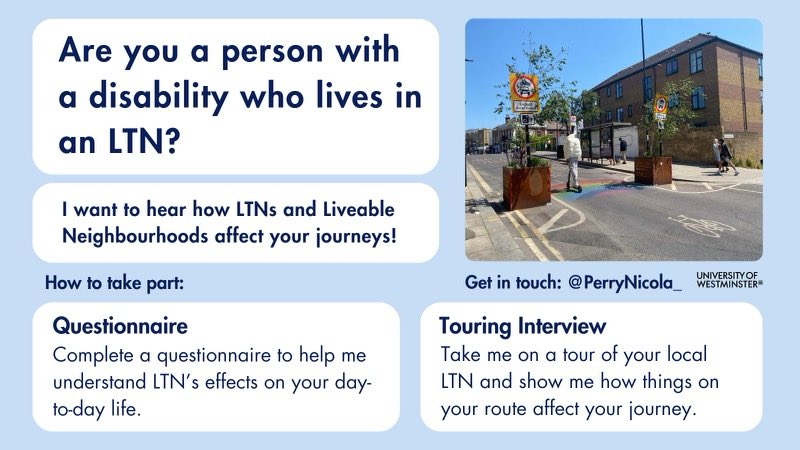 Request for help.  

<a href="/PerryNicola_/">Nicola Perry</a> is researching LTNs and their impact.  Contact her via docs.google.com/forms/u/1/d/e/…