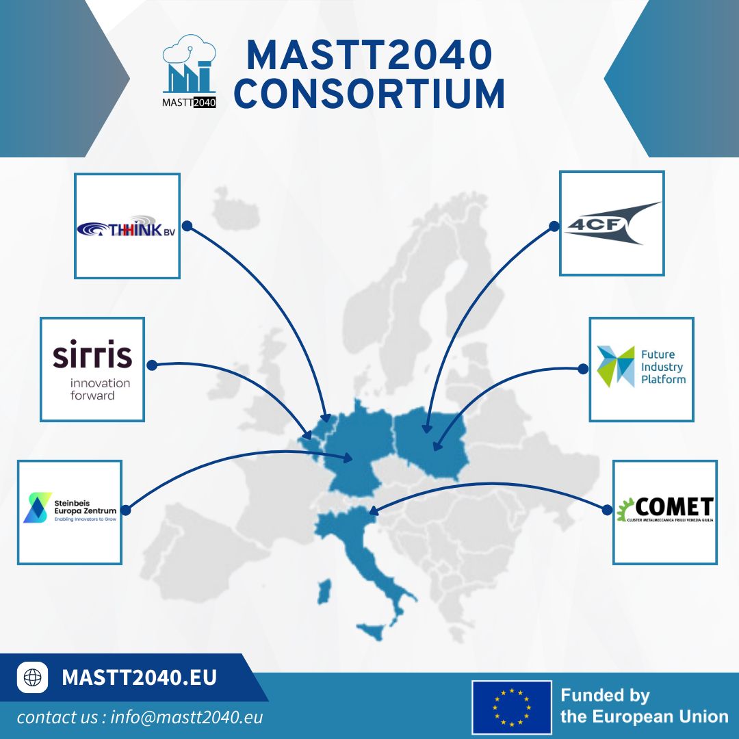 📢 Meet the #MASTT2040 consortium - 6 entities fostering innovation across Europe! 

#HorizonEurope #EUFunded

@Sirris_be 
COMET – Cluster della Metalmeccanica del FVG
@SEZ_Europa
@4CF_foresight 
THHINK BV
@P_Przemyslu

@EU_Commission