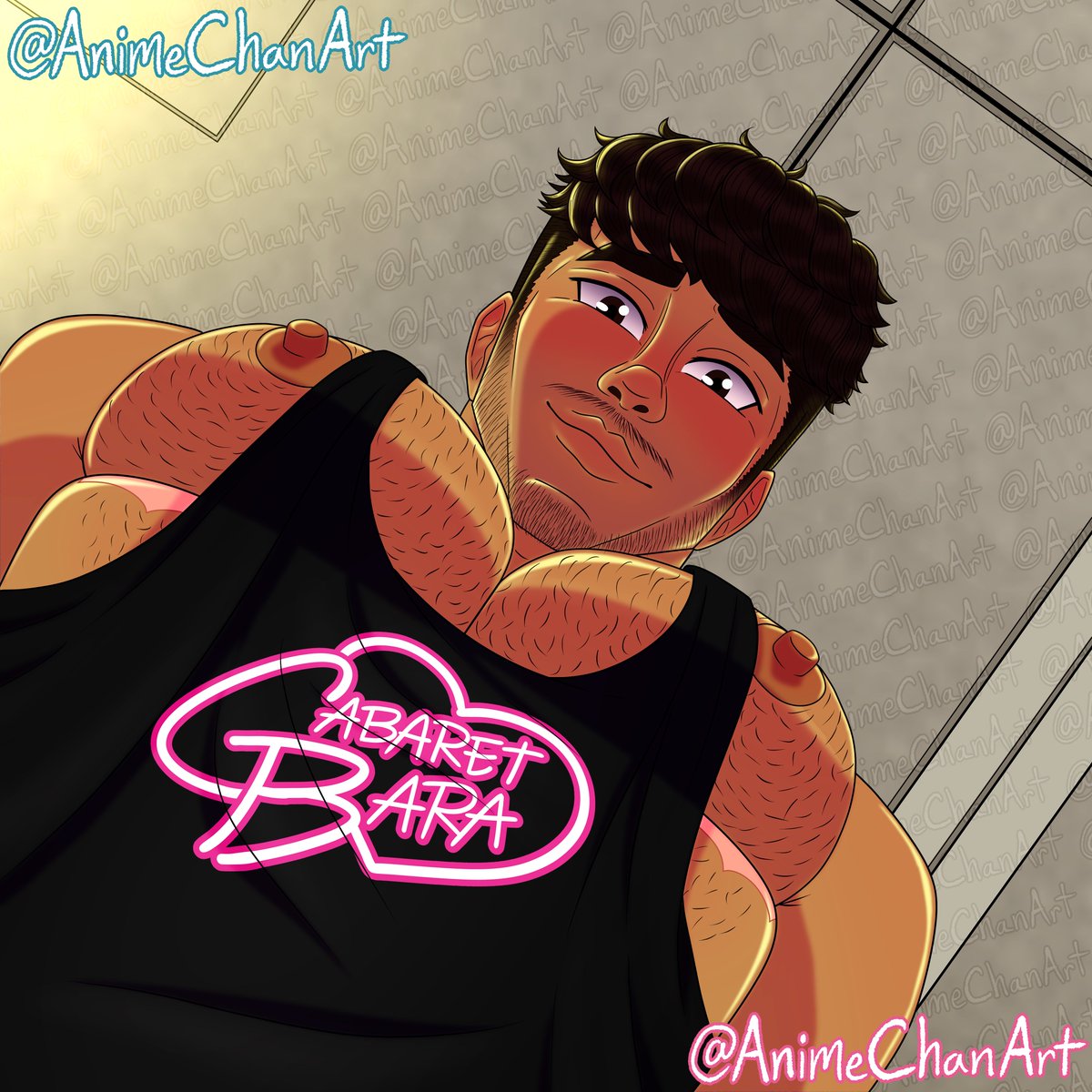 POV your at the Gym on the flow and a cute hunk approaches you. Pablo: 'Hi there, Need a hand 😊🫱🏽 here's my superhero Oc Pablo aka Dasher in Cavellian self, in a Man boobs meme and also rocking in Dasher aka his own merch and some @cabaretbara merch, hope yall like.💕 #bara