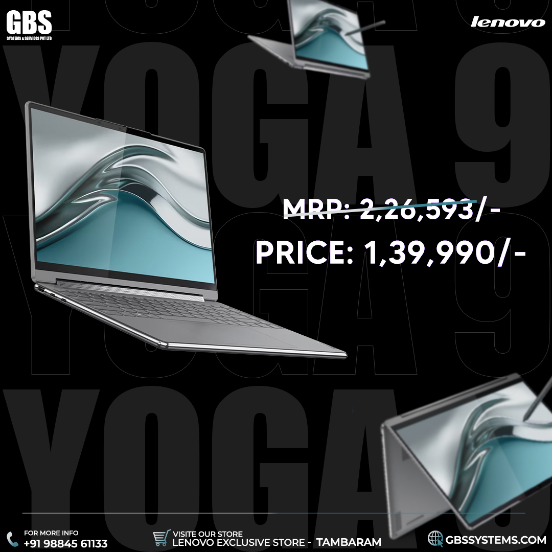 Discover the Lenovo Yoga 9 at Lenovo Showroom, Chennai Price: MRP: ₹226,593 Special Price: ₹139,990 Visit 𝐋𝐞𝐧𝐨𝐯𝐨 𝐒𝐡𝐨𝐰𝐫𝐨𝐨𝐦 𝐢𝐧 𝐂𝐡𝐞𝐧𝐧𝐚𝐢 #lenovo #chennai #chennaicomputers #laptopgaming #laptopchennai #asus #dell#wherechennaishops #indianfoodiesquad #bf