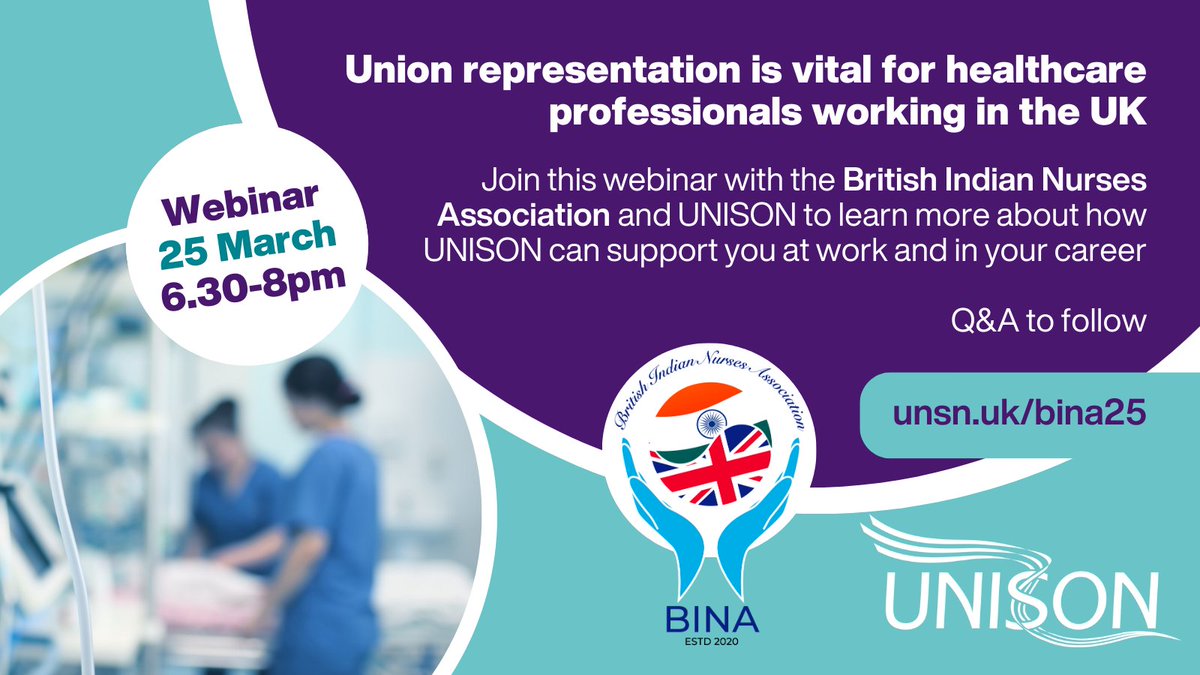 We're very excited about our joint webinar with @BINA_UK this Monday. We'll be discussing how to get support from your union, with union and community leaders. With @sureshpackiam @davidcoumar & @StuartTuckwood Find out more and sign up here 👇 unison.org.uk/events/webinar…