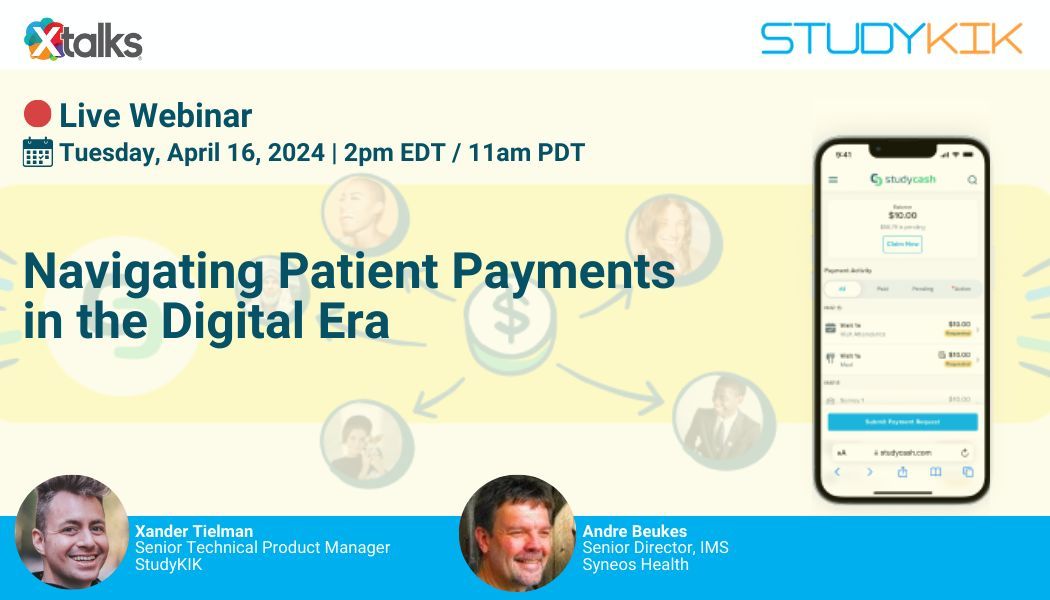 Don't miss <a href="/Studykik/">StudyKik</a>'s webinar on the impact of digital transformation on #patientpayments in clinical research! Discover how digital technologies are reshaping trial management and stay informed about current trends in patient payments in the digital era: buff.ly/4akNcM9