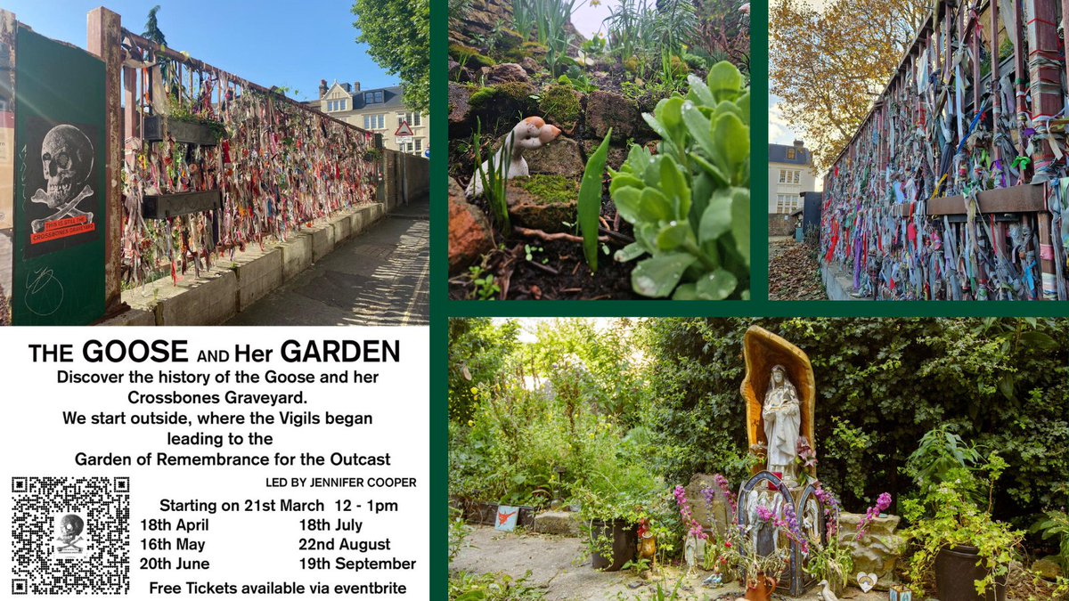 Today - the first of Jen Cooper's The Goose and Her Garden tours at #CrossbonesGraveyard. Explore the history of the garden, the tradition of the monthly vigils and find out about The Goose... Free tickets here: ow.ly/k6O950QYtvU #Southwark #Gardening #GardenTour