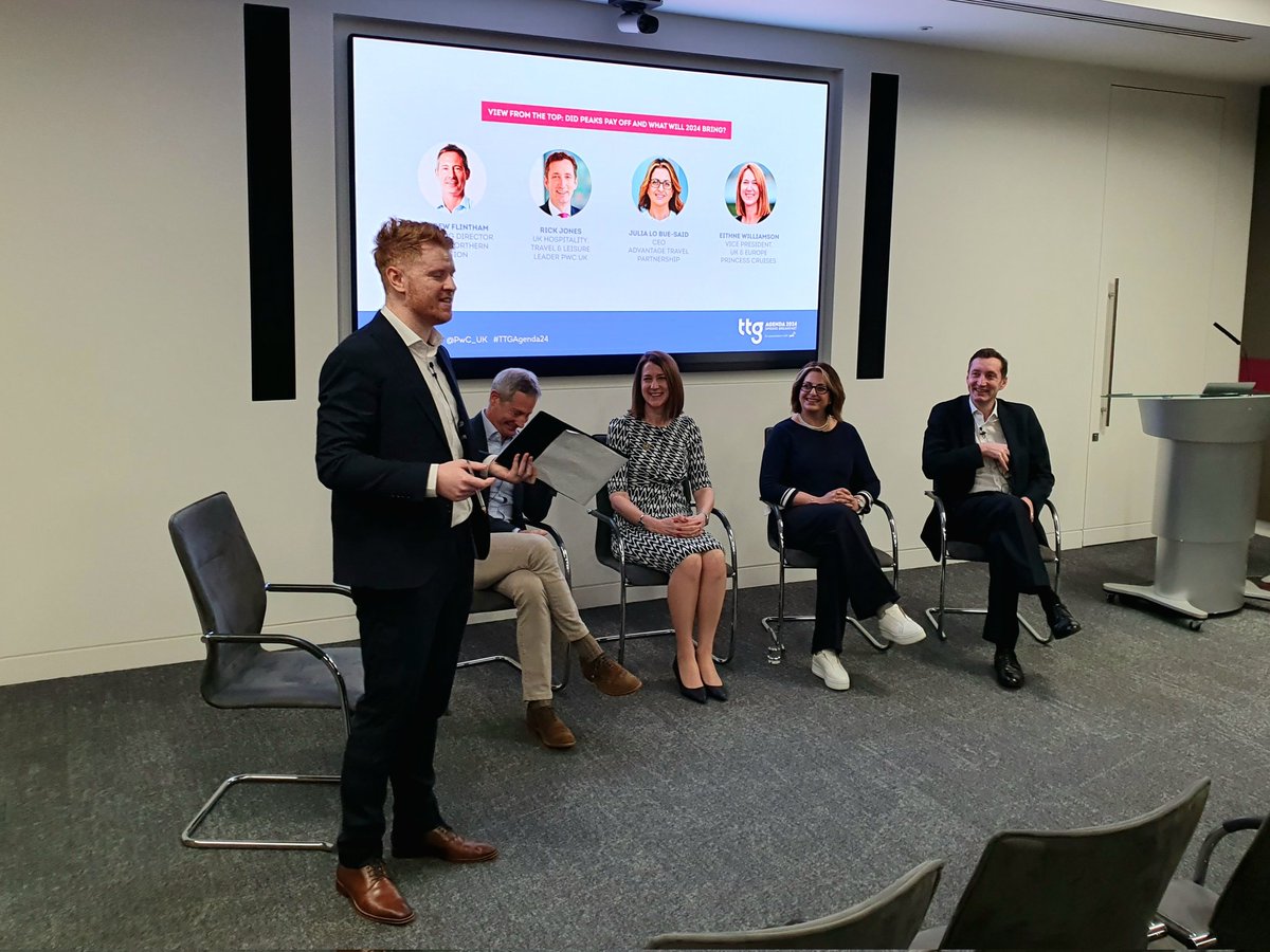 Industry insights, market updates, consumer confidence research... It's #TTGAgenda24 in partnership with @PwC_UK. On the panel; Andrew Flintham Tui, @EithneWilliams1 Princess Cruises, @jlo_said Advantage Travel and Rick Jones PwC. @TTGMedia #TravelTrends