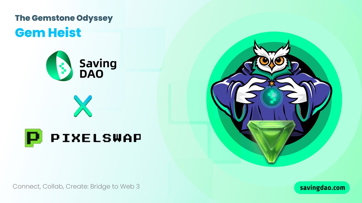 🎊Welcome to Gem Heist 🧙‍♂️ Featuring the gem of the day @PixelSwapFi 💎 Malachite gem strongly resembles Pixel Swap! 🧚‍♂️ Join in for a prize pool of $5,000!🪙 Steps: 1️⃣ ❤️, 🔁, Tag 3 Frens below 2️⃣ Join 👉galxe.com/savingdao/camp… #SavingDAO #SVC #Pixelswap