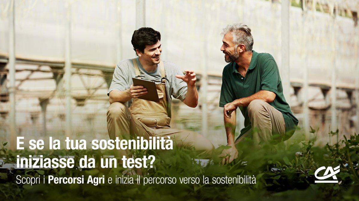 CA Italia ti sostiene nel percorso verso lo sviluppo sostenibile: su Percorsi Agri, il portale pensato per le imprese agricole, puoi misurare il livello ESG della tua azienda e migliorarlo, grazie alla consulenza dei nostri Gestori: percorsiagri.credit-agricole.it