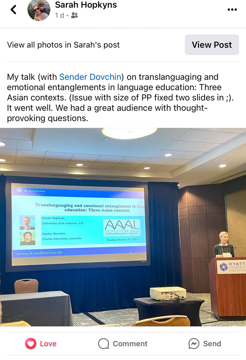 Thank you to my amazing colleague @Sarah Hopkyns for presenting our paper on our behalf at #AAAL2024, Houston, Texas!. #translanguaging #emotions #entanglements