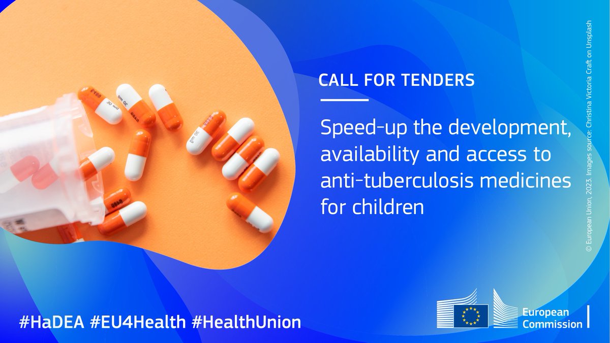 🚨 Services needed: new first-line treatment against drug-sensitive tuberculosis in children 🚨 Check out the #EU4Health call for tenders to speed up the development, availability and access to anti-tuberculosis medicines for children. Apply by 11 April: hadea.ec.europa.eu/news/eu4health…