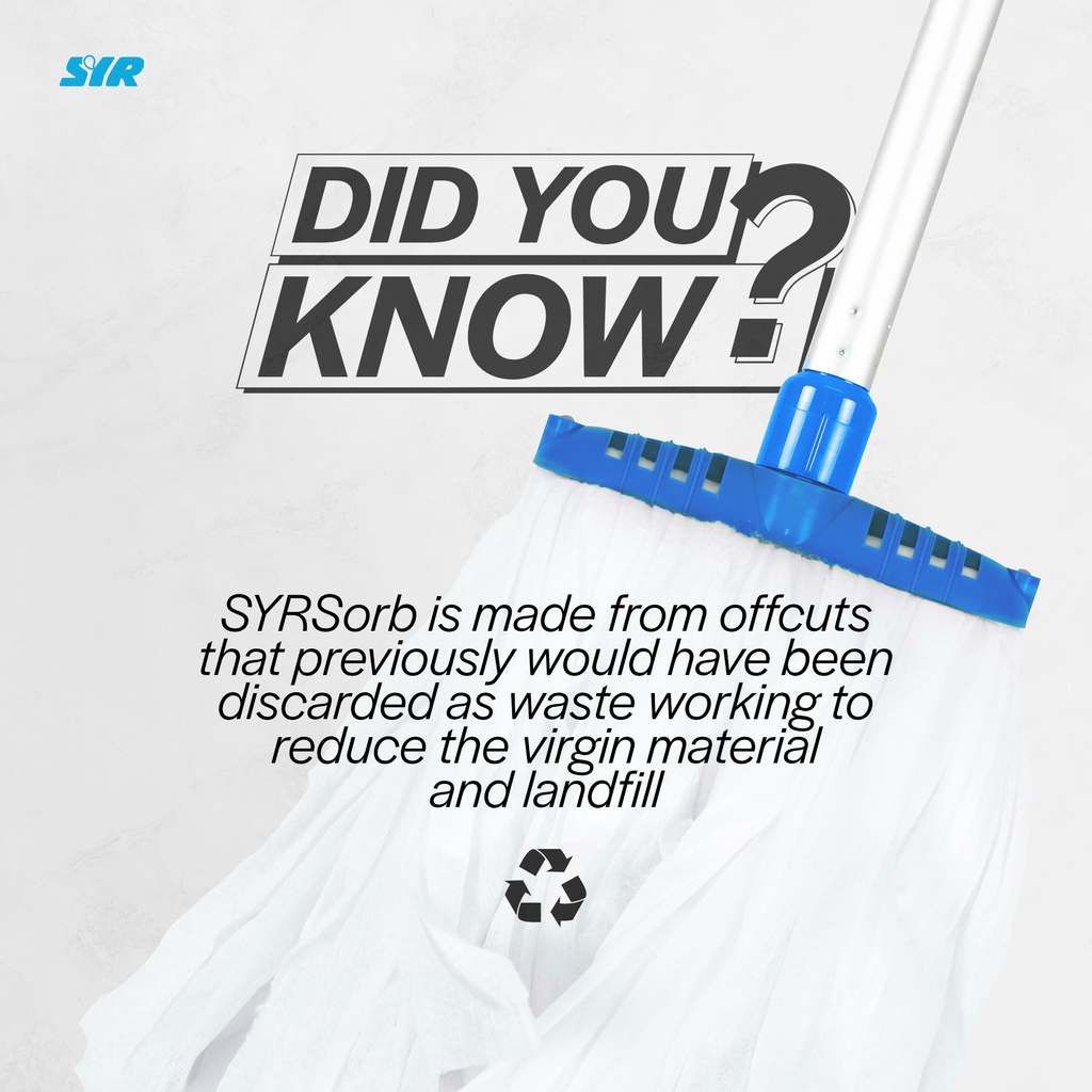 SYRSorb offers the ultimate in hygiene mopping, whatever your business’ cleaning requirements. With just a small change from cotton to SYRSorb, your business can eliminate hidden sources of bacteria from your workplace, keeping your staff, visitors and customers safer.