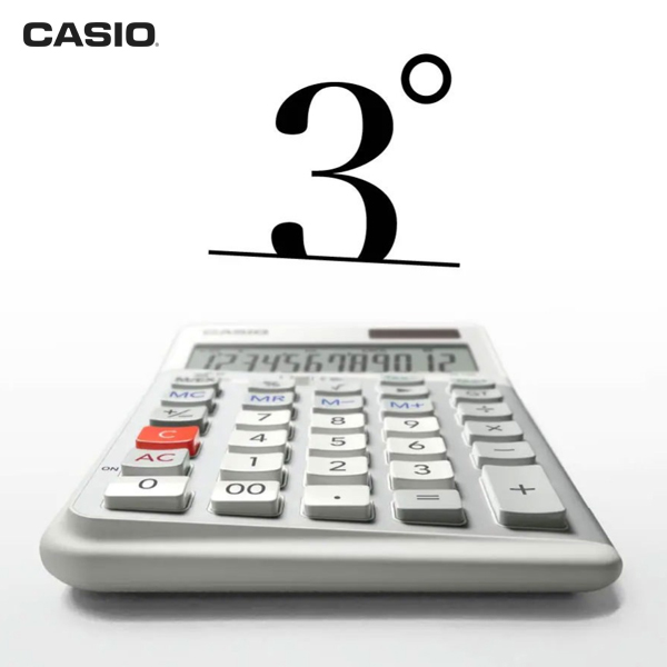 Sloping the keypad surface 3° ensures a comfortable fit with the fingers of the right hand. Amazing attention to detail in the Casio ergo calculators design. #BorderOffStyle