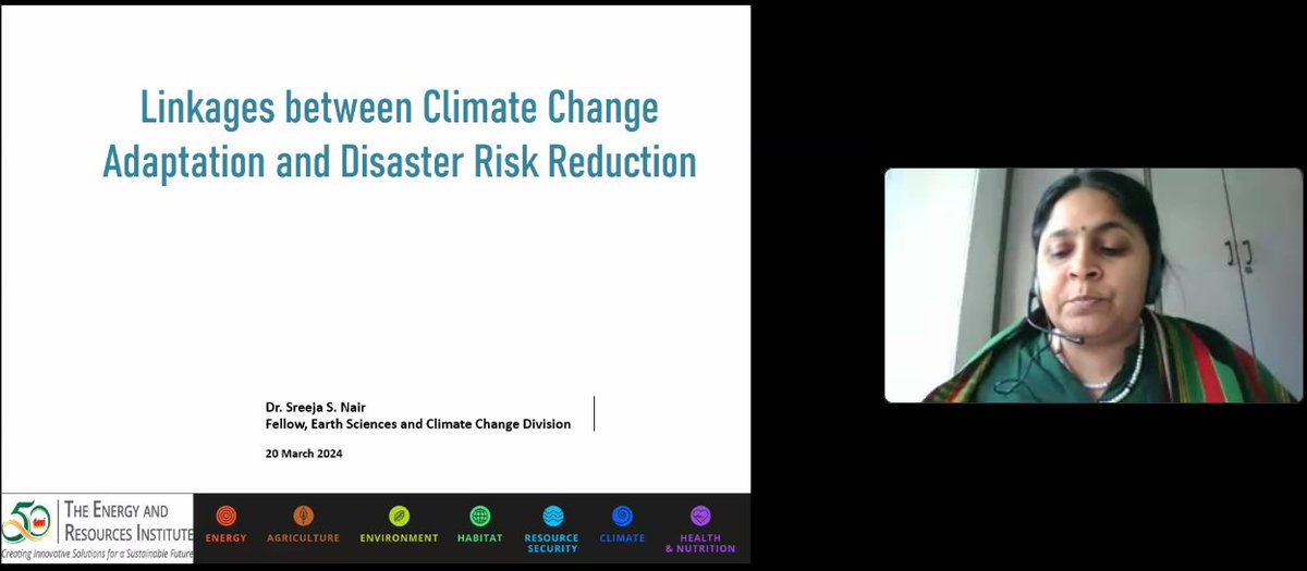 Dr Sreeja S Nair, Fellow, TERI, elucidated the pivotal linkages between #ClimateChange and #DisasterRiskReduction (DRR), emphasizing the distinct challenges each presents.
