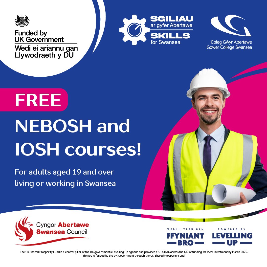 FREE NEBOSH and IOSH courses available! 🚀

Gain awareness and essential skills to identify hazards, risk assessments and more!

Find out more👉  bit.ly/3uyMkVb

✉️ Skills4Swansea@gcs.ac.uk

@GowerCollegeSwa
#NEBOSH #SkillsForSwansea #RiskAssessments #Safety