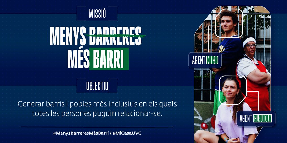 🏘️ La missió #MenysBarreresMésBarri l'hem de completar entre tots i totes!

I si encara no tens gaire clar com pots convertir-te en agent i transformar el teu barri o poble per acollir totes les persones, atenció perquè t'ho explicarem!

micasauvc.org #MiCasaUVC