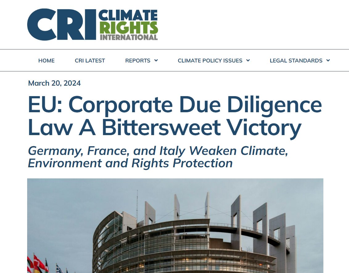 For too long corporate profits have trumped protection of #HumanRights, environment & #Climate. The lack of due diligence law has enabled far too many to operate w impunity at the expense of people & planet #EU minister & EP should adopt #CSDDD w/o delay cri.org/eu-corporate-d…