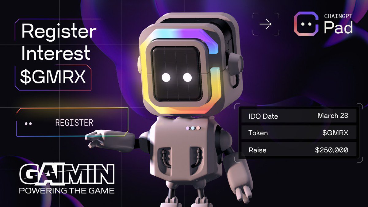 ChainGPT Pad (@chaingpt_pad) on Twitter photo 🚨 Last chance to register for <a href="/GaiminIo/">GAIMIN</a> IDO!
Don't miss out! The registration for $GMRX IDO will close in 2 hours, 12 PM UTC.
📆 IDO Date: March 23
Register now 👉 pad.chaingpt.org/buy-token/63 🚨 Last chance to register for <a href="/GaiminIo/">GAIMIN</a> IDO!
Don't miss out! The registration for $GMRX IDO will close in 2 hours, 12 PM UTC.
📆 IDO Date: March 23
Register now 👉 pad.chaingpt.org/buy-token/63