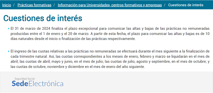 info_TGSS's tweet photo. A partir del 31-03-2024 el plazo para comunicar las altas y bajas de las #prácticas no remuneradas es de 10 días naturales desde el inicio o finalización de dichas prácticas.
Más información aquí 👉 https://t.co/AUNtBoAi17 https://t.co/1fw6RT0bmh