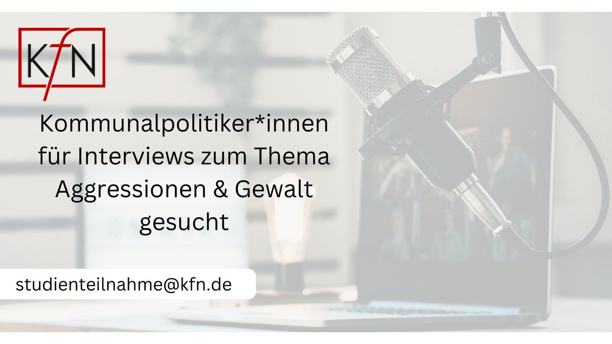 Für unser Forschungsprojekt „Gewalt gegen Politiker*innen“ suchen wir entsprechende Personen auf kommunaler Ebene, die uns im Rahmen eines Interviews von Ihren Erfahrungen berichten.

Weitere Informationen: kfn.de/interviewinfo