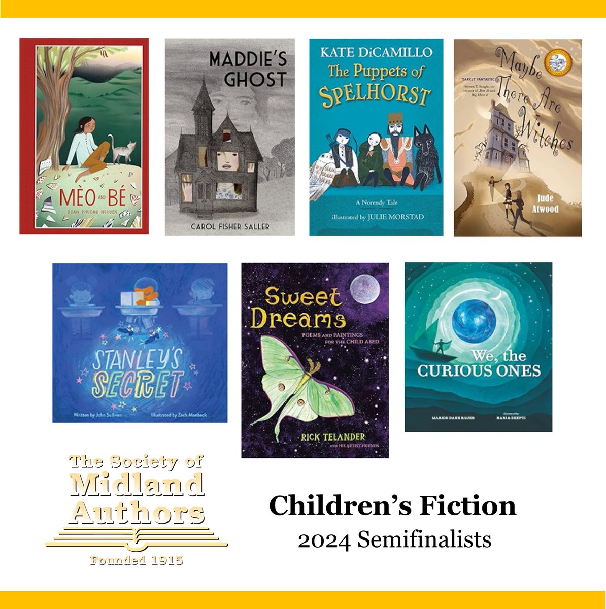 SubvCopyEd's tweet image. Maddie&apos;s Ghost has been named a semifinalist for the 2024 Children&apos;s Fiction Award by the Society of Midland Authors - and what wonderful company to be in!
midlandauthors.org/2024/03/sma-an… @midlandauthors