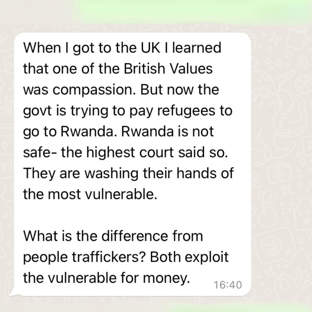 This message is from one of our lived experience ambassadors. They couldn't be more right. This goverment wants to bribe people into accepting cruelty. The whole grim Rwanda scheme betrays who we are as a country. We're sick of it. Now is the time for something better.