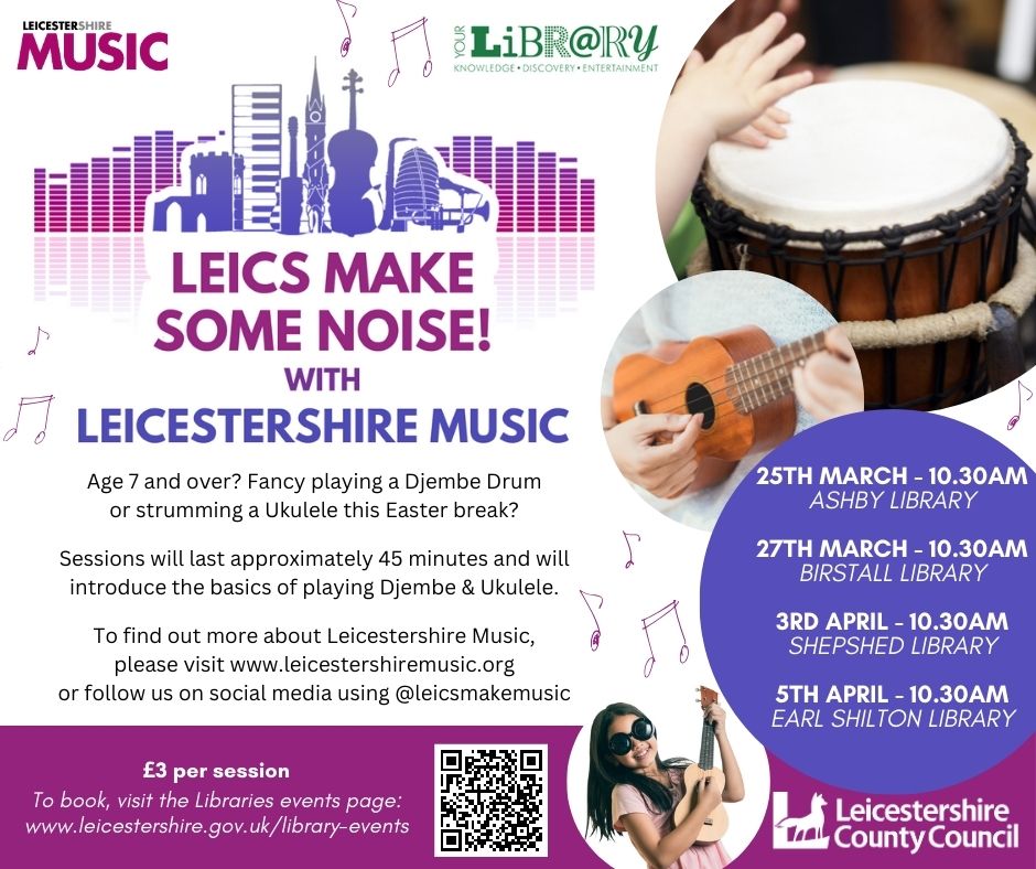 Your chance to try djembe drumming and the ukulele in a library near you! Book now on Eventbrite eventbrite.co.uk/o/leicestershi… @leicslibraries Please RT! @BBCLeicester @Leicester_News @leicestermuseum @LeicsCountyHall @LCFC_Community