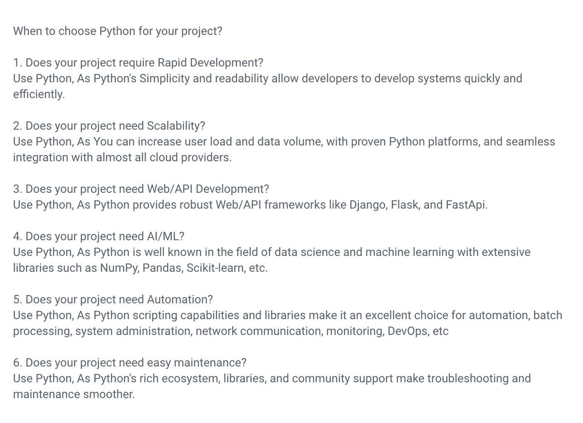 purushottamshet's tweet image. When to choose Python for your project? 

#Python #RapidDevelopment #TechTwitter